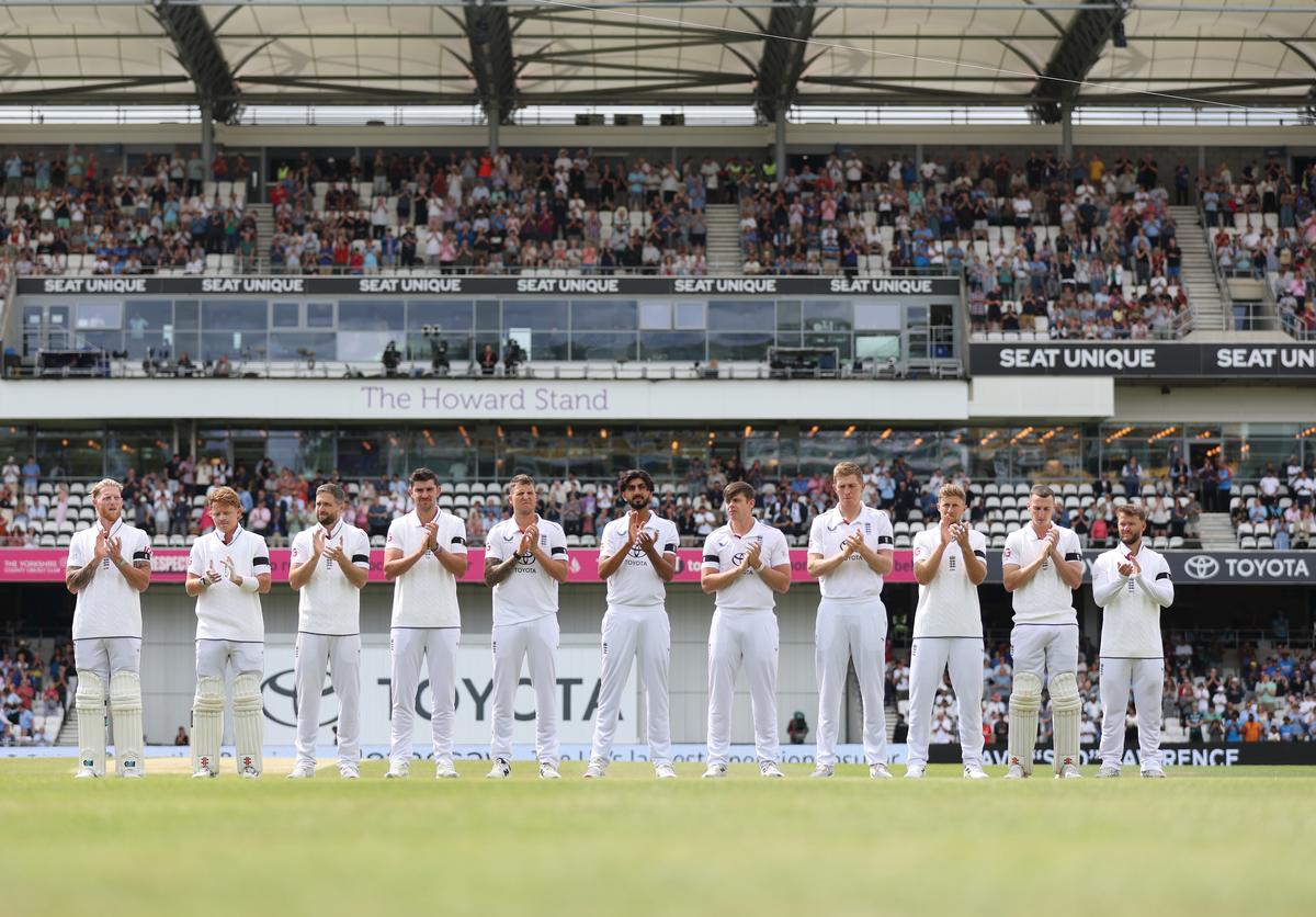 The England team stands for a minute of applause in memory of former cricketer David ‘Syd’ Lawrence, who recently passed away prior to Day Three of the 1st Rothesay Test Match between England and India at Headingley on June 22, 2025, in Leeds, England. The England team stands for a minute of applause in memory of former cricketer David ‘Syd’ Lawrence, who recently passed away prior to Day Three of the 1st Rothesay Test Match between England and India at Headingley on June 22, 2025, in Leeds, England.