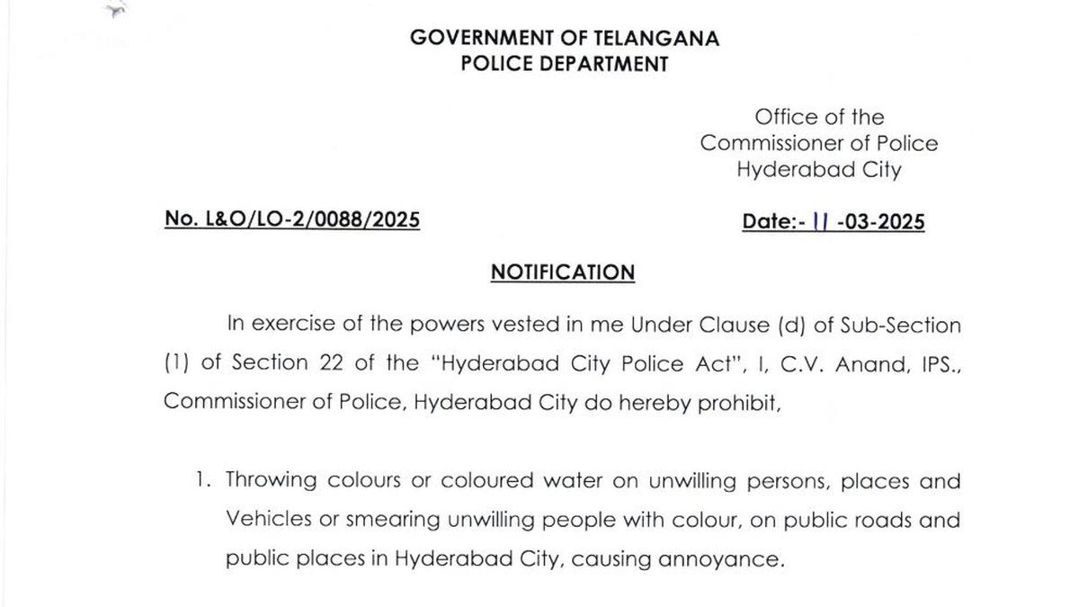 No group rides, no throwing colours on unwilling people: Hyderabad police issue orders ahead of Holi 2025