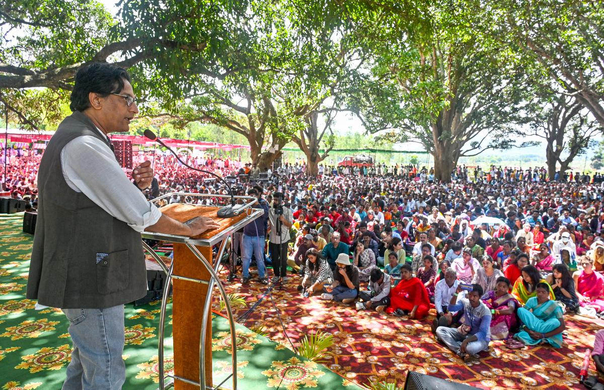 Manoj Kumar, founding CEO of Naandi Foundation, addressing the gathering at the Gems of Araku festival in Araku Valley. 