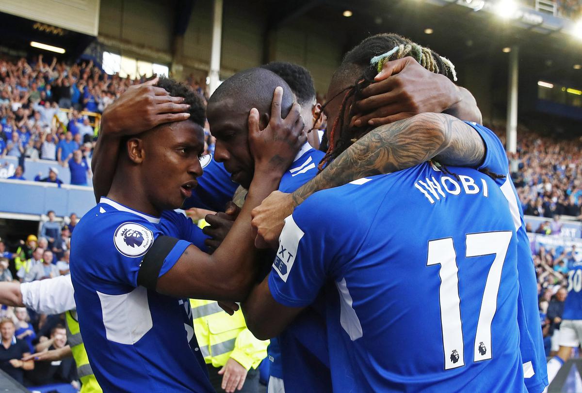 Everton’s Abdoulaye Doucoure celebrates scoring the team’s first goal against Bournemouth