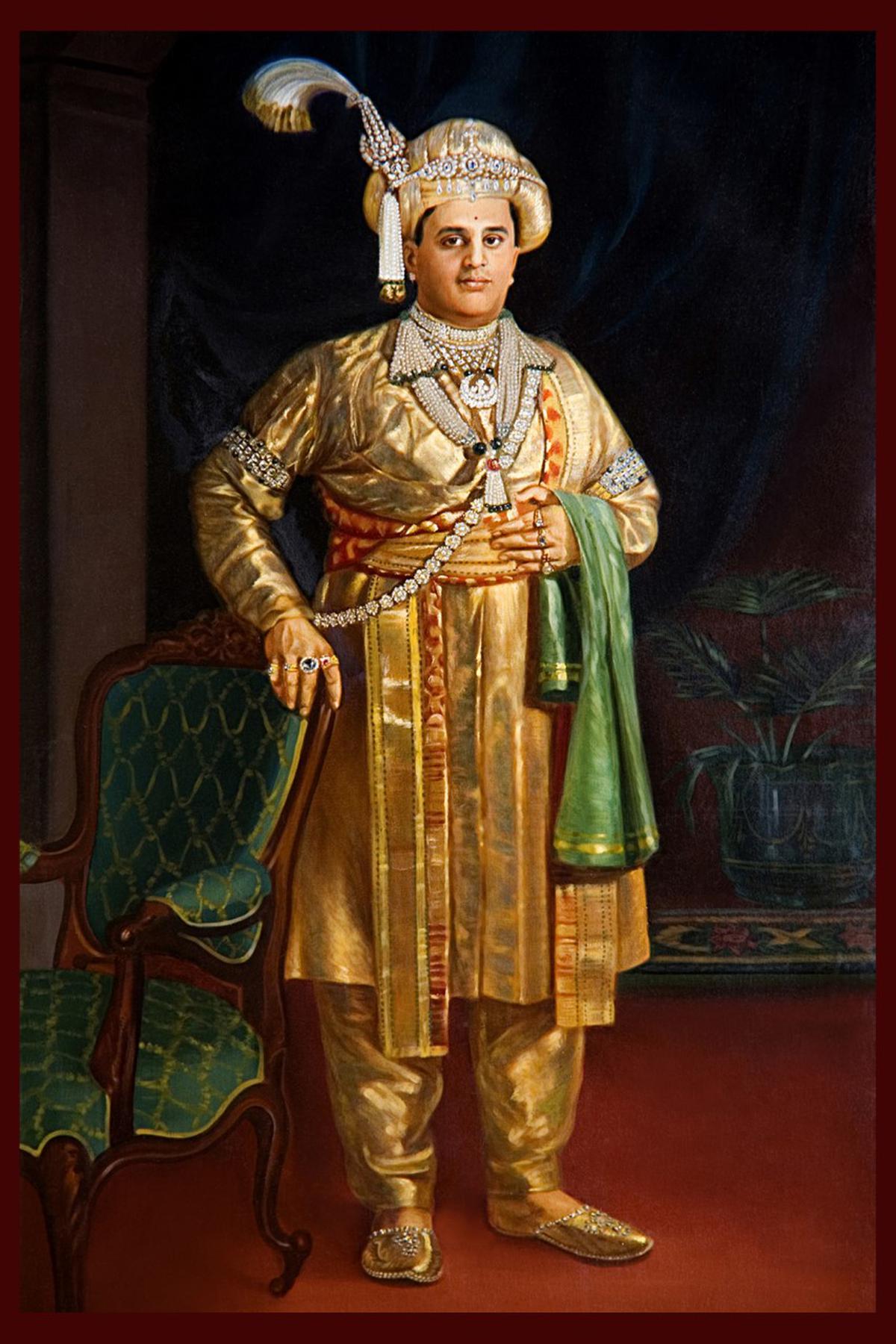 A portrait of the Maharaja of Mysuru, Jayachamaraja Wadiyar.