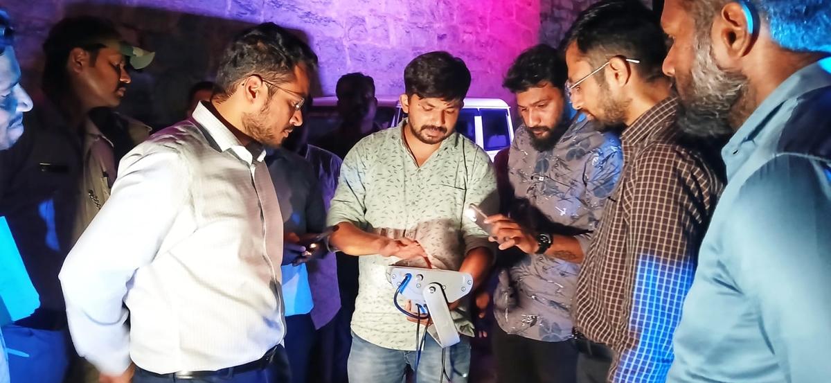 Deputy Commissioner Nitish K. and Municipal Corporation Commissioner Jubin Mohapatra inspecting lighting installation at the Raichur fort on July 15, 2025.