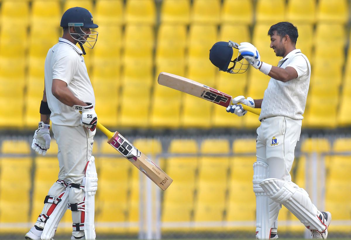 Bengal’s Anustup Majumdar, right, celebrates his century with skipper Manoj Tiwary against Assam in their Ranji Trophy match in Guwahati on Friday, 26th January 2024. 