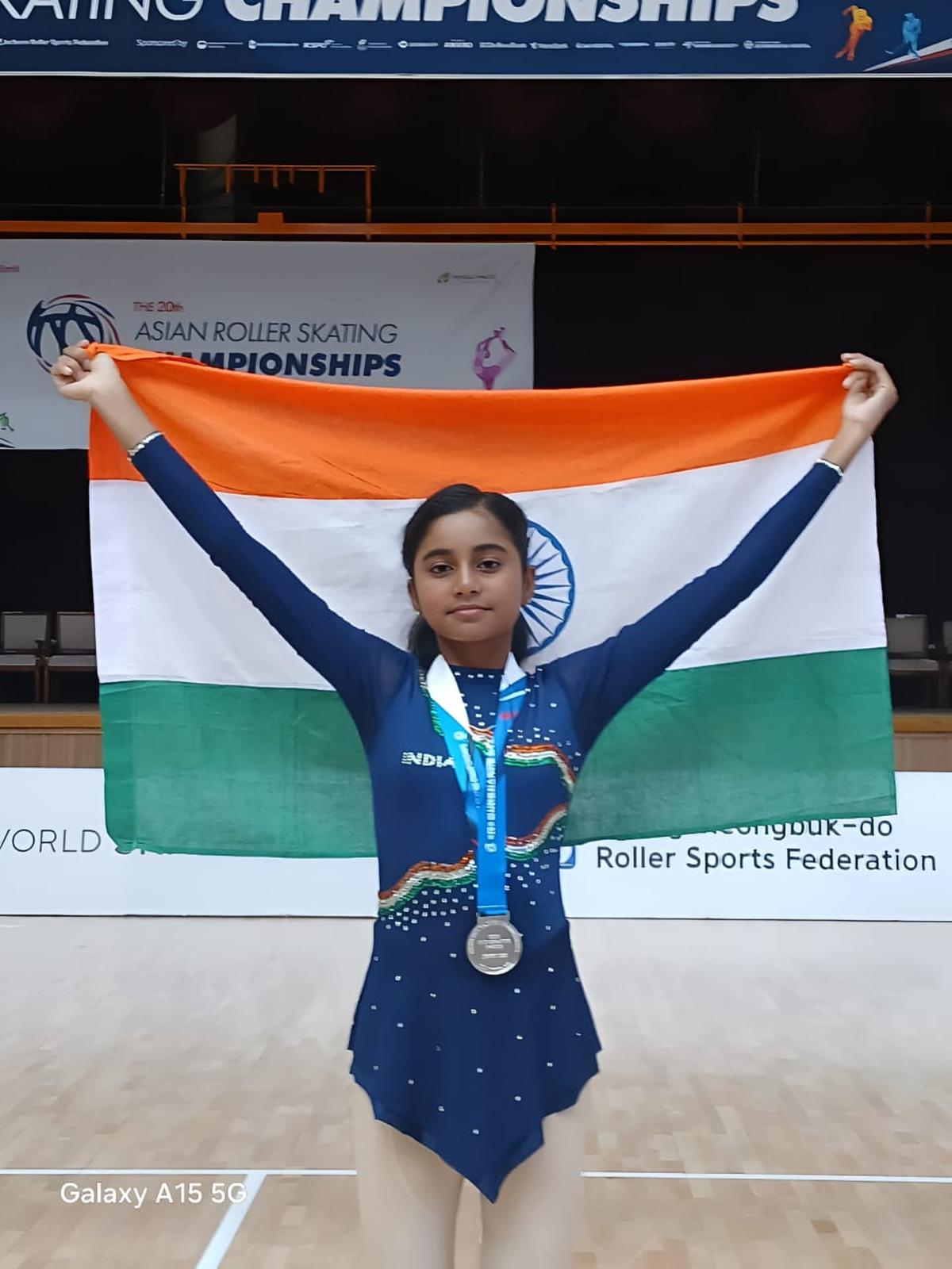 Sivakoti Kshetra from Visakhapatnam, who bagged a silver medal at the recently held Asian Roller Skating Championship.