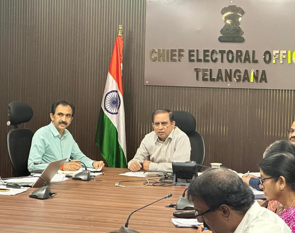 Chief Electoral Officer C. Sudharshan Reddy at a meeting in Hyderabad on Monday.