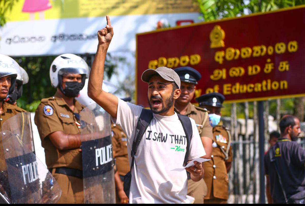 A student at an anti-government demonstration in Colombo, December 2022. A student at an anti-government demonstration in Colombo, December 2022.