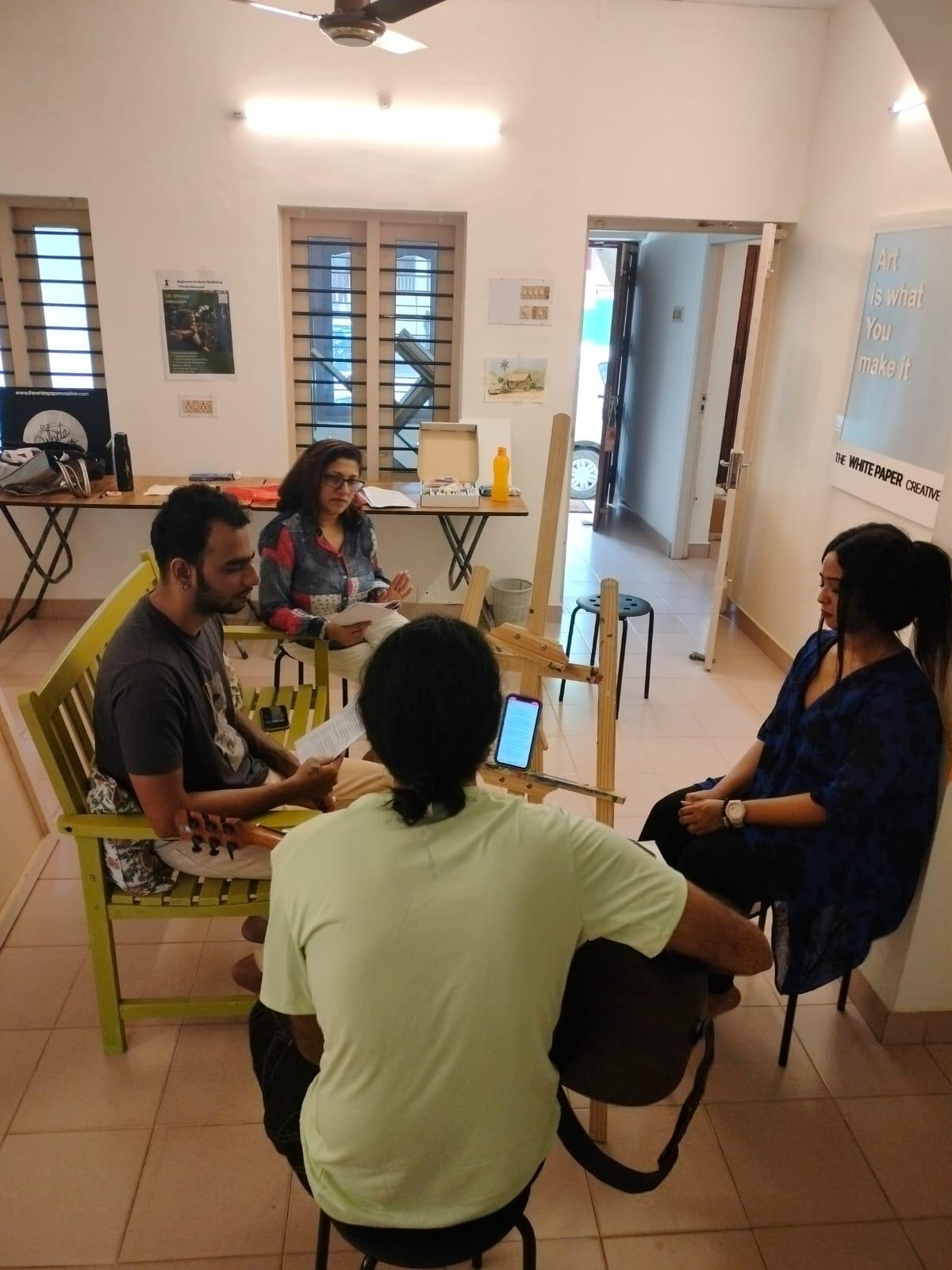 Madhusree Narayan, Devanand SP, Adithya SP and Sandhya Syama during a rehearsal for Do Naina Ek Kahani. 