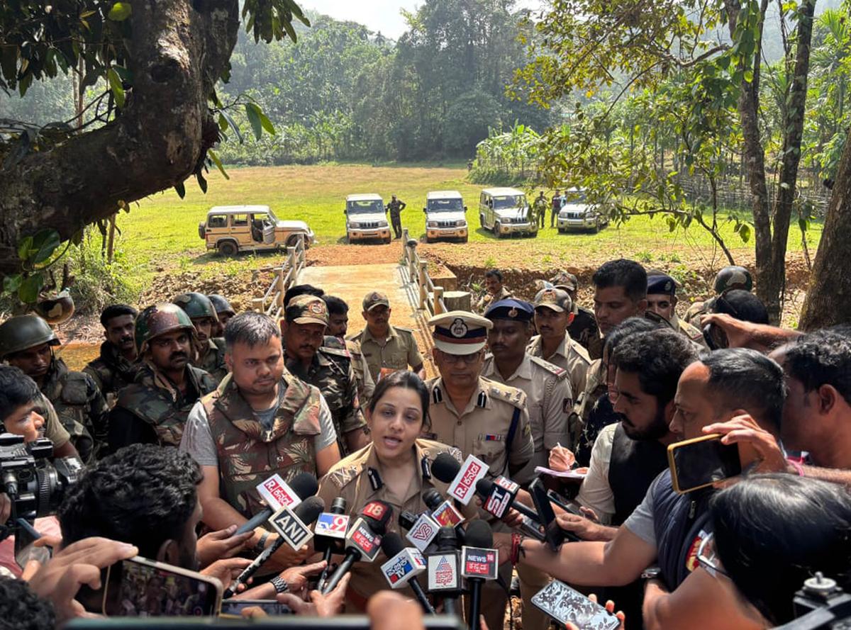 D. Roopa, IGP, Internal Security, speaks to mediapersons on November 19, 2024, at Pittabail, near Hebri, in Udupi district where the encounter of wanted Maoist leader Vikram Gowda took place late on November 18, 2024.