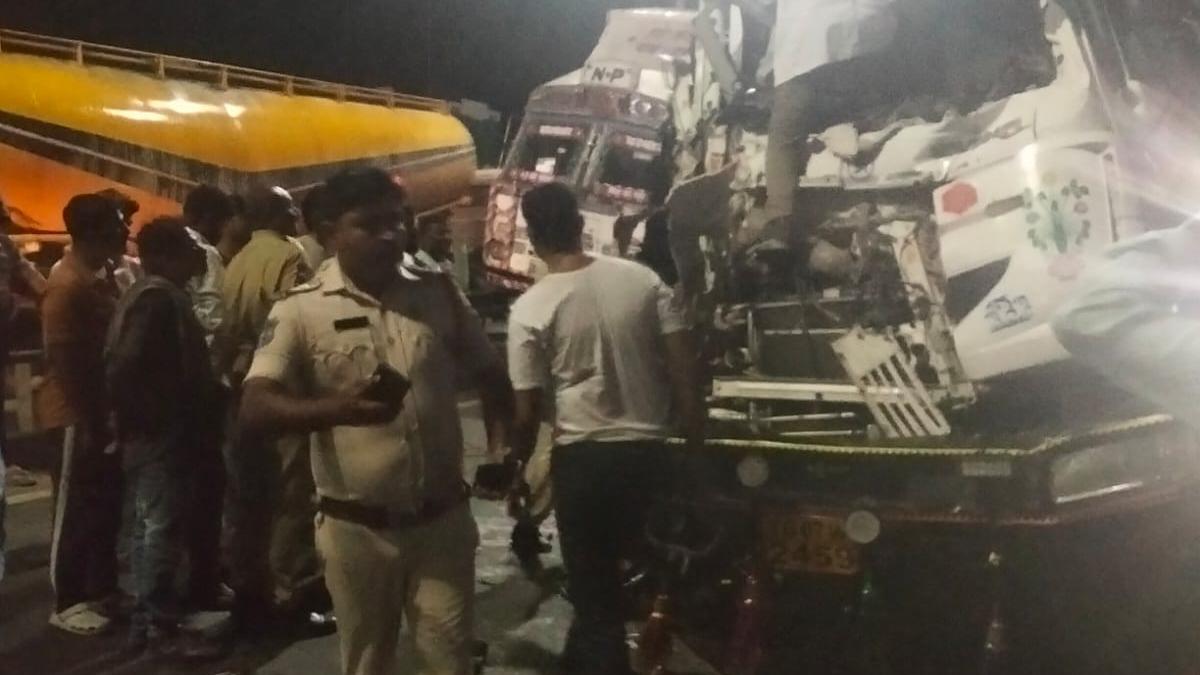 Tyre burst triggers collision between two lorries in Hayathnagar, driver injured