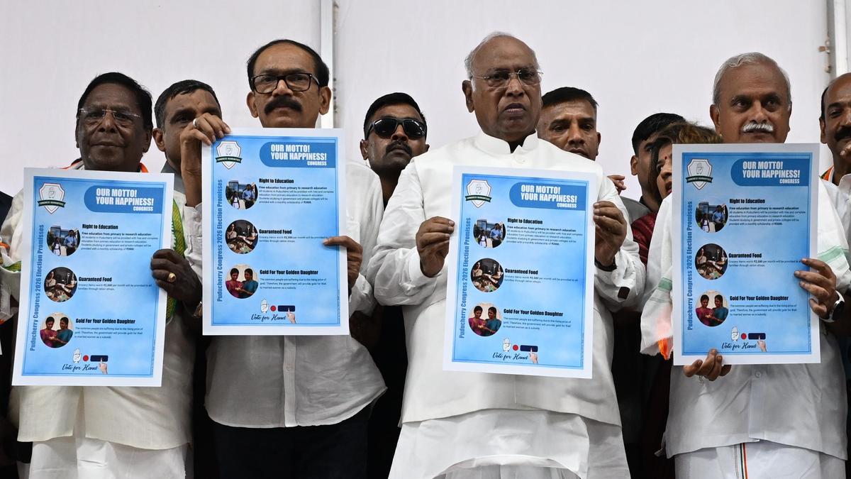 Puducherry Assembly election: Congress promises monthly grocery items worth ₹2,500, free education, and allowance for students