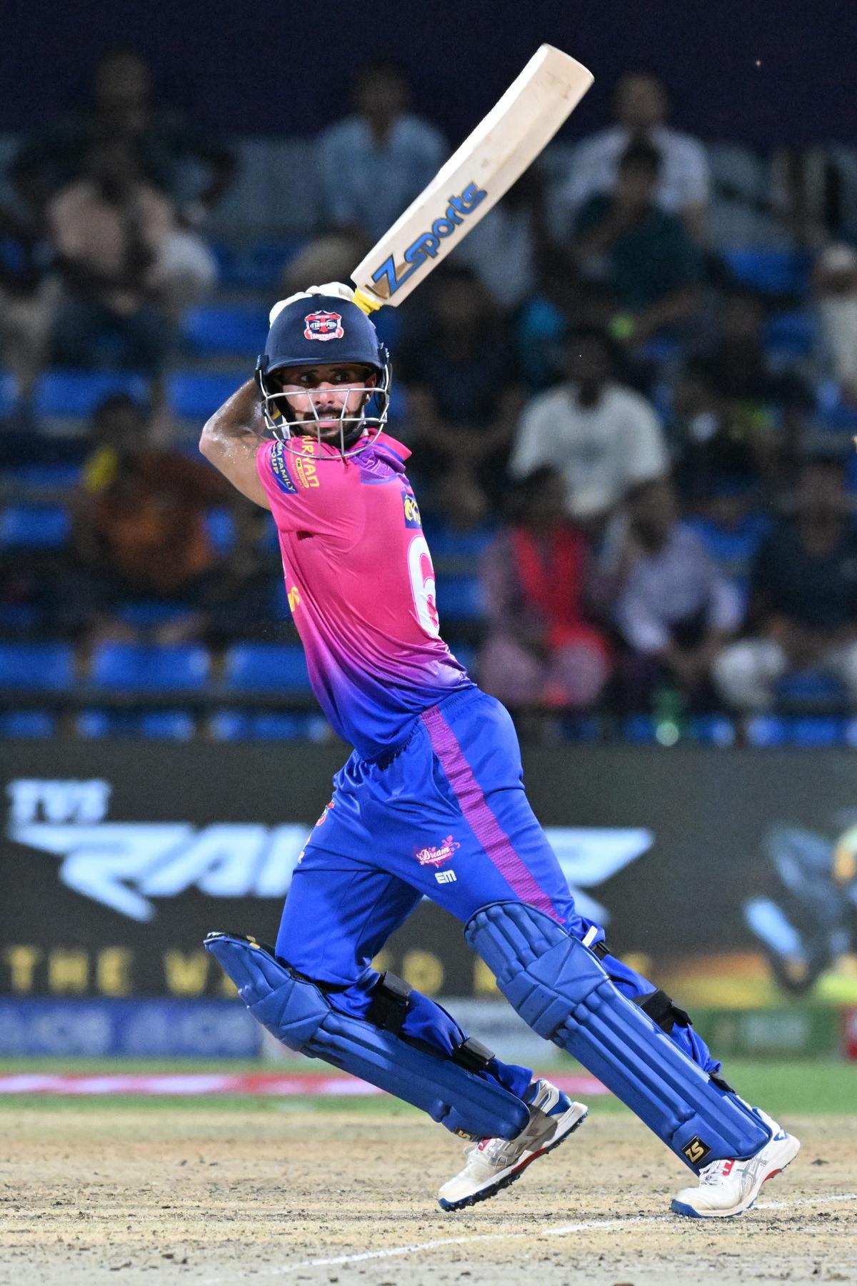 Idream Tiruppur Tamizhans batter Tushar Raheja plays a shot against Lyca Kovai Kings in the Shriram Capital Tamil Nadu Premier League (TNPL) match held in Salem in Tamil Nadu on Sunday, 07 July 2024. 