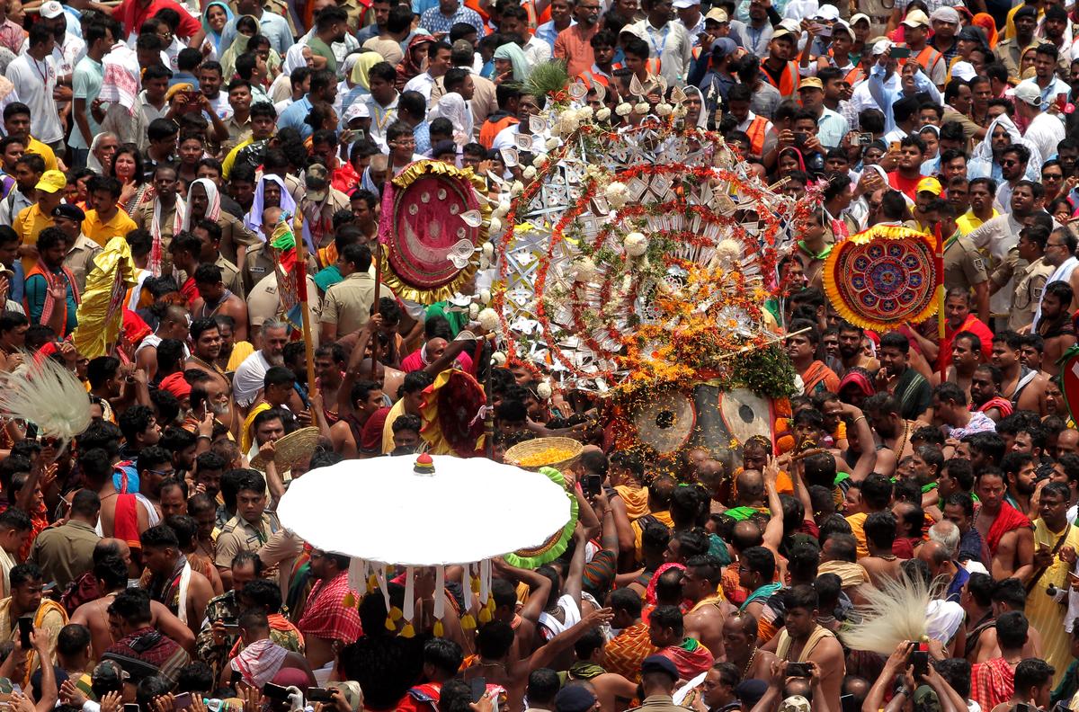  Lord Jagannath is seen along with devotees on the occasion of Rath Yatra festival at Puri