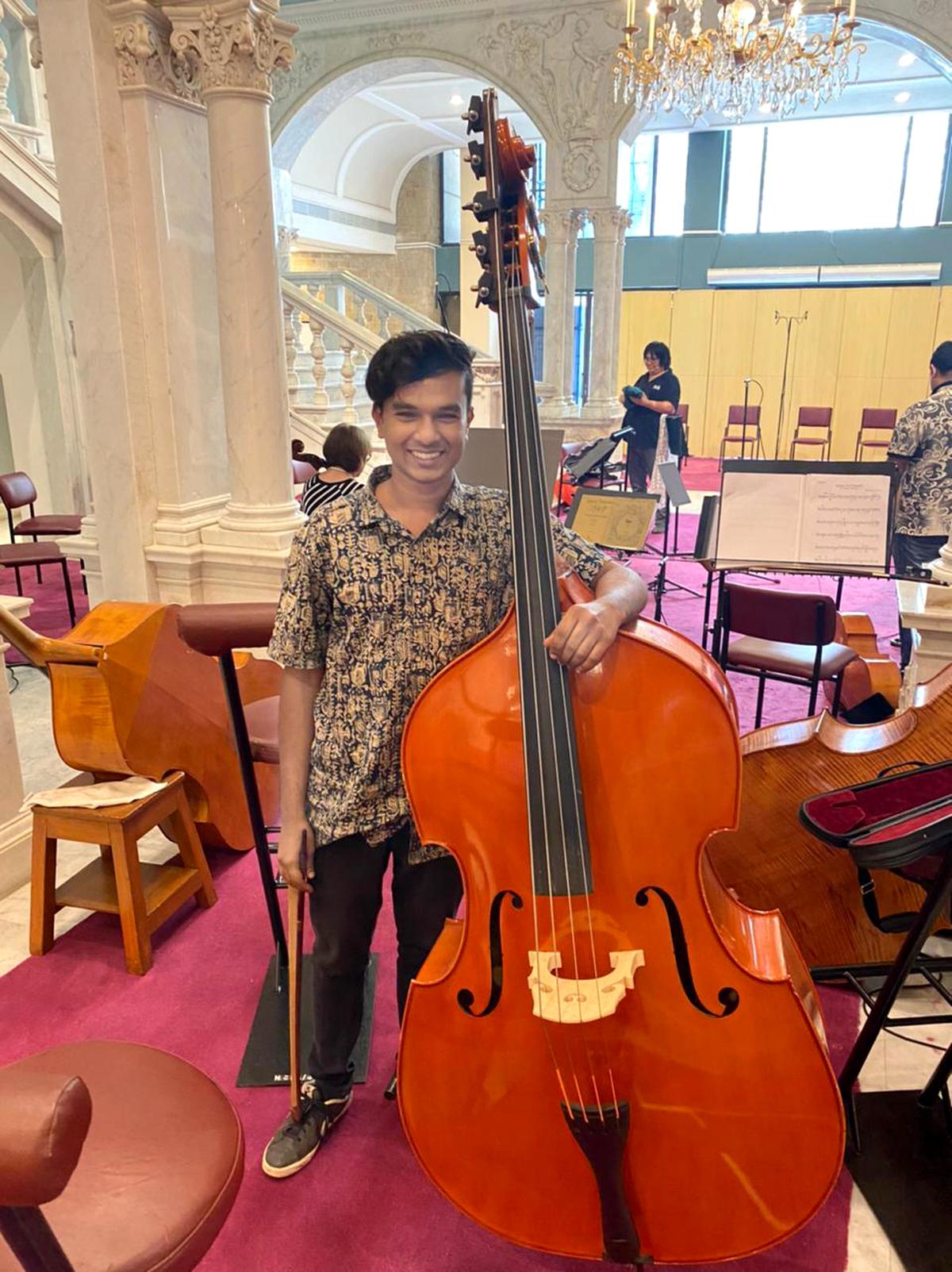 Bengaluru resident Jasiel Peter, who trained to play the piano and violin, taught himself how to play the double bass through online videos.