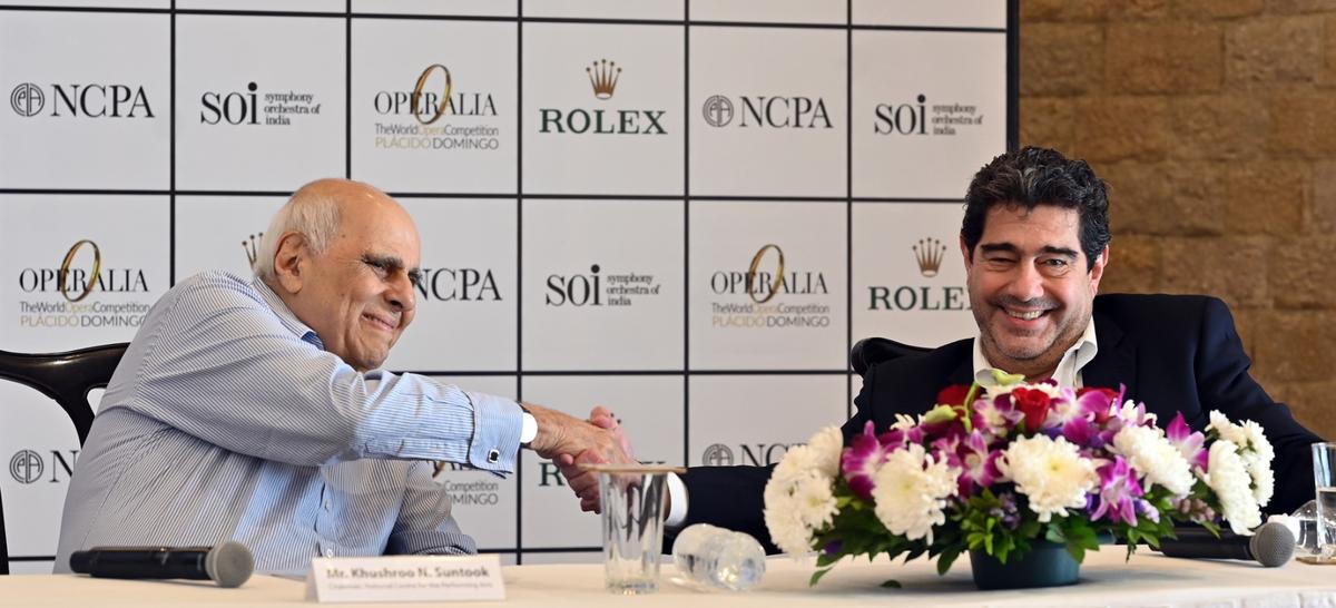 NCPA chairman Khushroo N Suntook and Alvaro Domingo, Operalia vice-president 