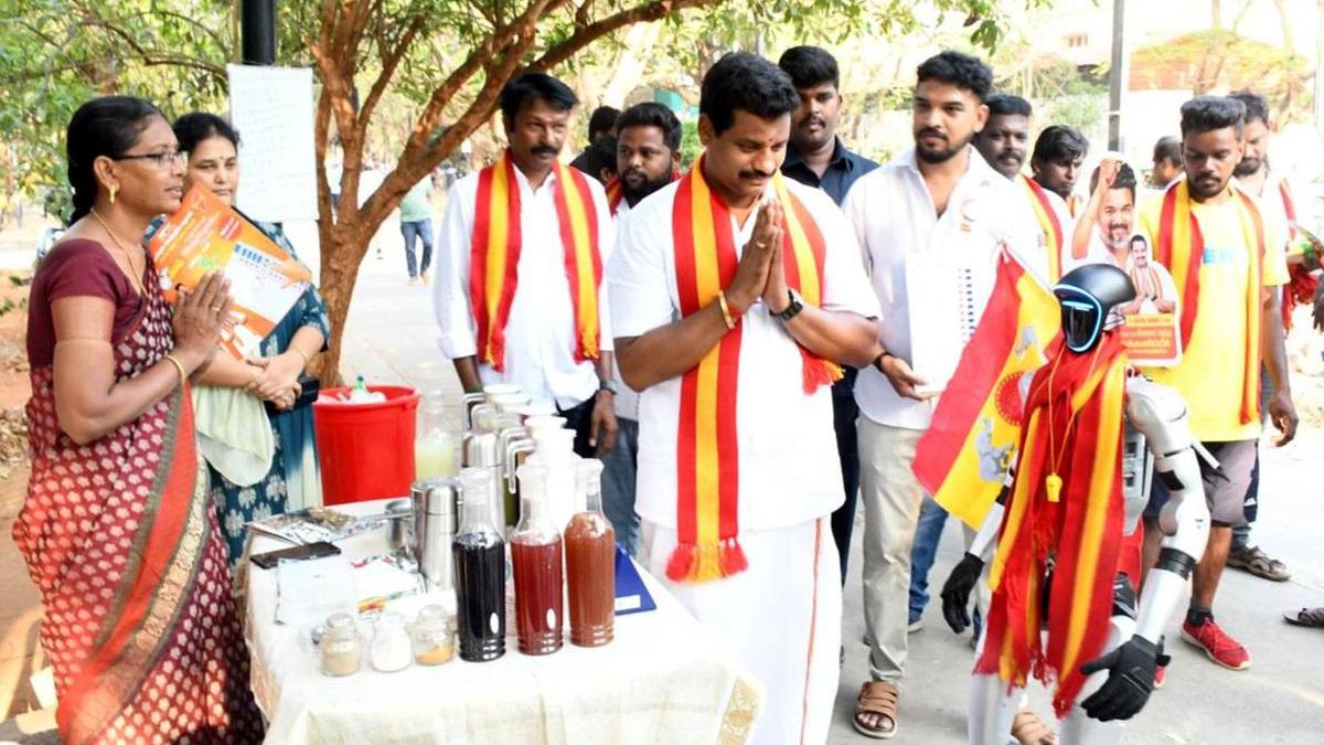 TVK Coimbatore South candidate reaches out to voters with humanoid robot