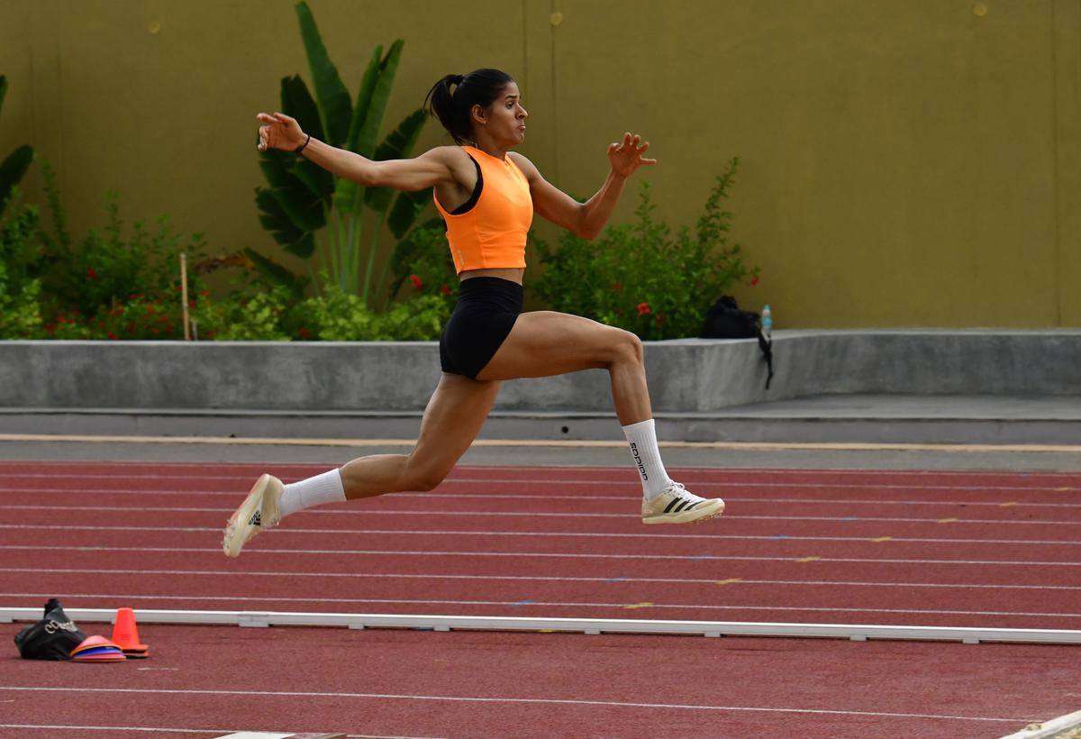 Improved technique: Shaili has worked with coach Robert Bobby George on her posture and body positioning just before take-off. The changes have yielded results, with the young athlete consistently producing big jumps. | Photo credit: K. Murali Kumar K