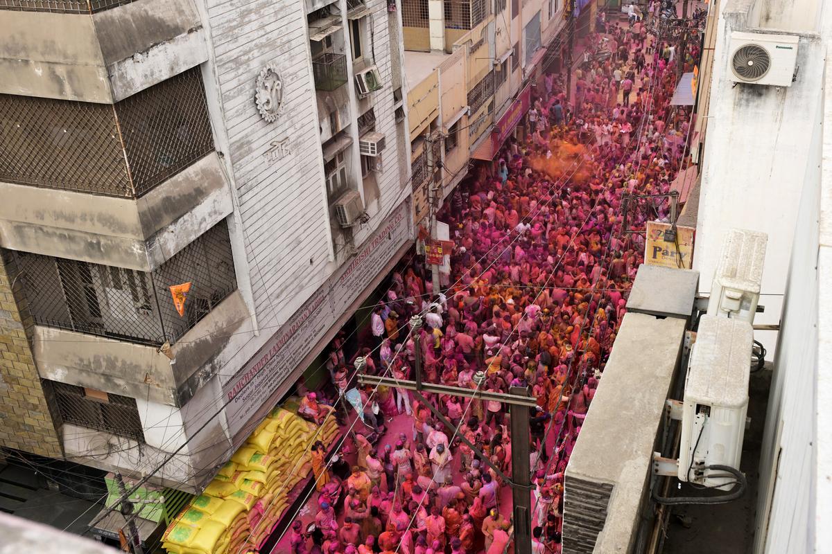 Holi was celebrated in full swing in the Begum Bazar Chatri, Hyderabad on March 25, 2024. 