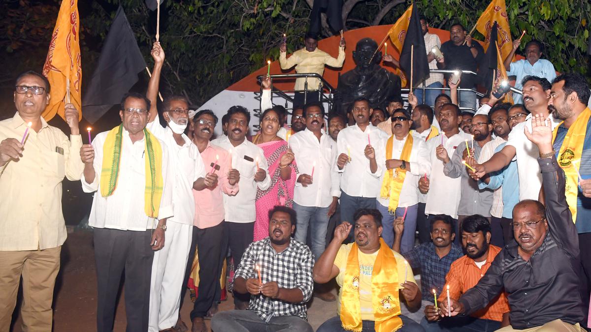 Andhra Pradesh: TDP activists stage protest against obstruction of Naidu’s meeting by police