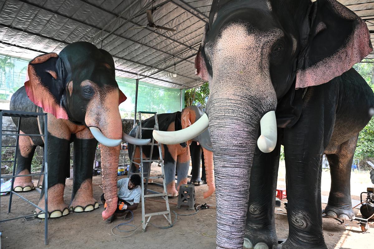 Workers were engaged in making machonical elephants in four art works in Chalakudi. 