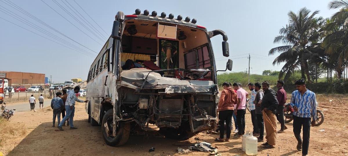 The private bus carrying 43 children from a private school in T. Dasarahalli in Bengaluru was also damaged in the accident in Chitradurga district of Karnataka on December 25, 2025. All the children are safe, but several passengers in the sleeper bus lost their lives.