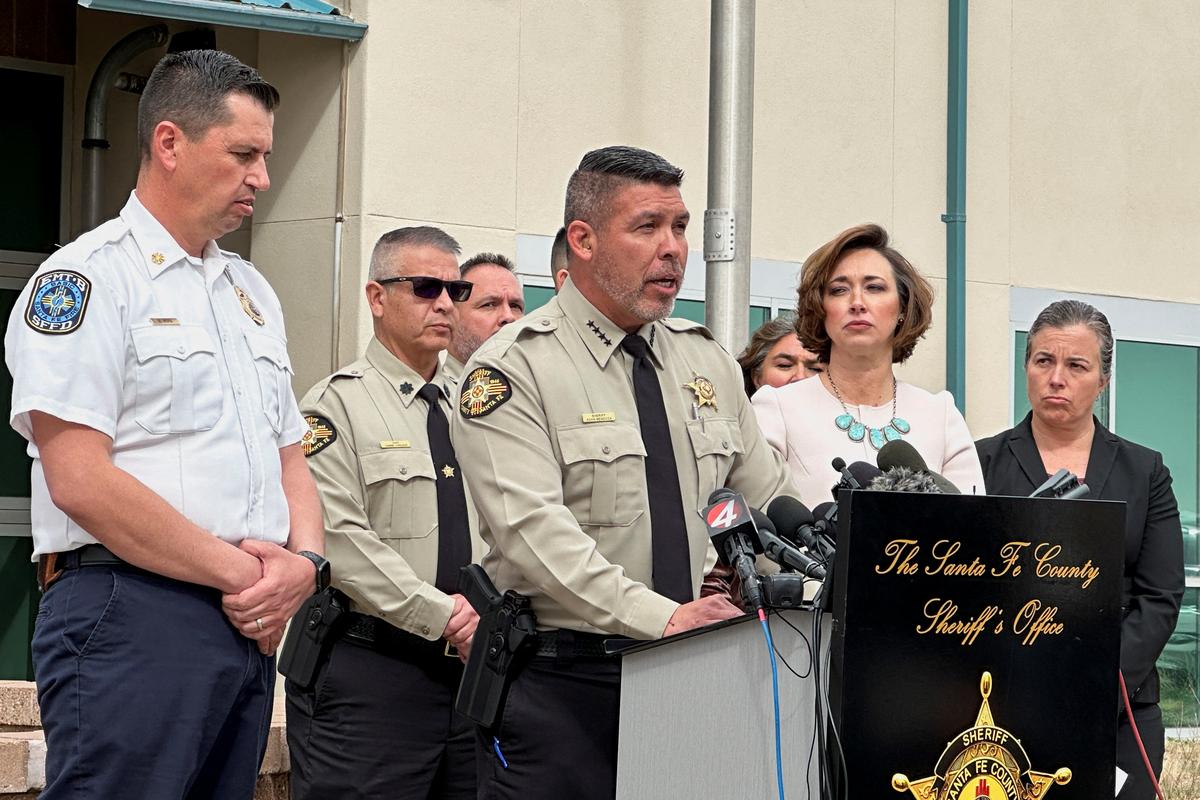 Santa Fe County Sheriff’s Office officials and New Mexico Office of the Medical Investigator officials hold a press conference on the death of actor Gene Hackman and his wife Betsy Arakawa, in Santa Fe, New Mexico, March 7, 2025.