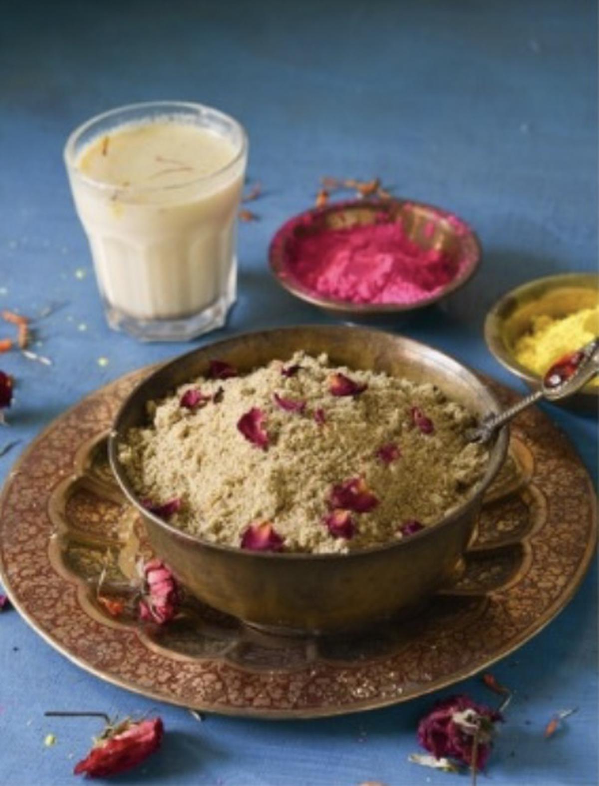 A drink made of cold milk, powdered bhang (cannabis) leaves, dry fruits and sugar, thandai is traditionally taken for Holi. 
