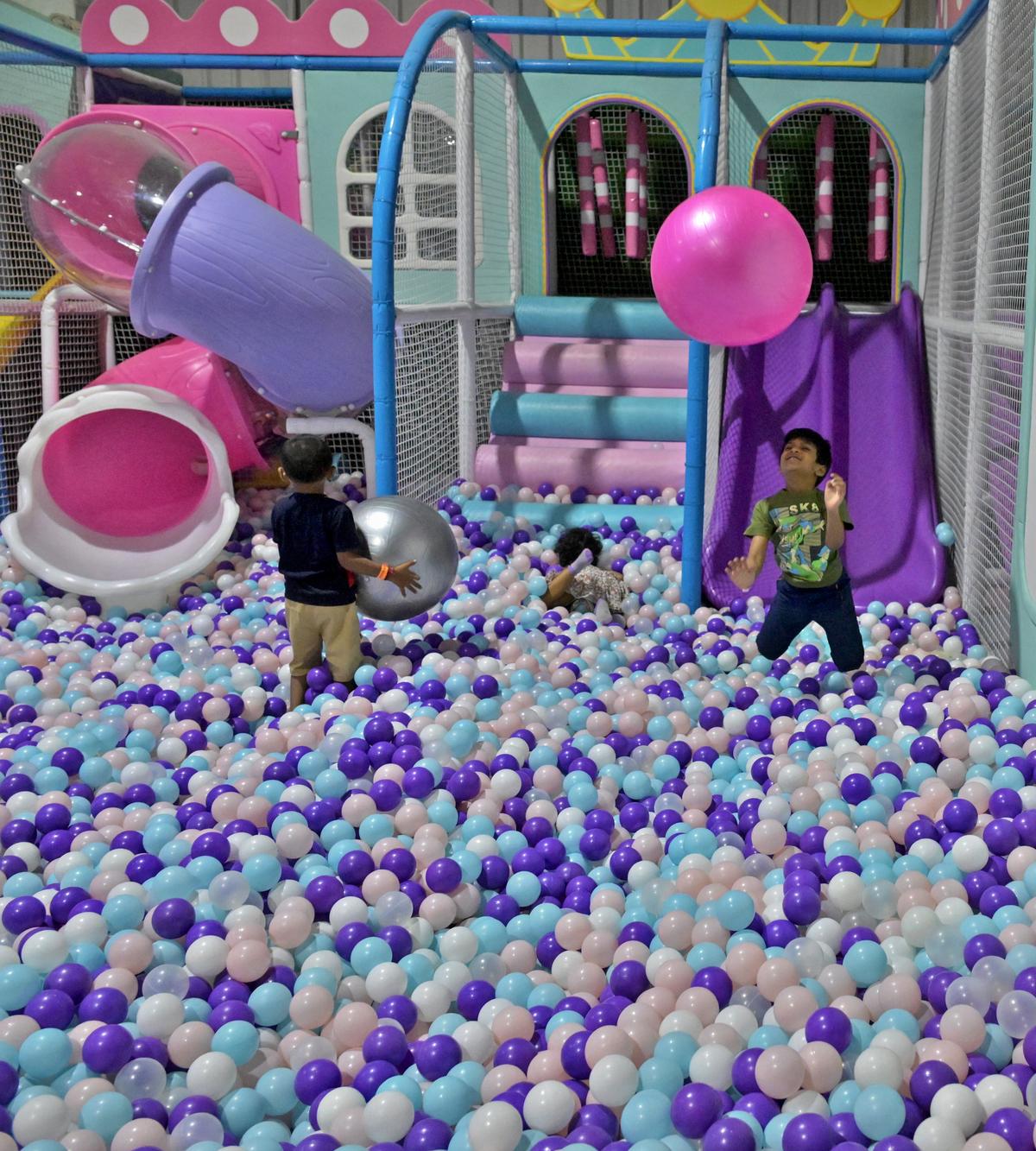 Children Enjoying at the Newly Opened Trampoline Park and Soft Play Area at Port Stadium in Visakhapatnam. 