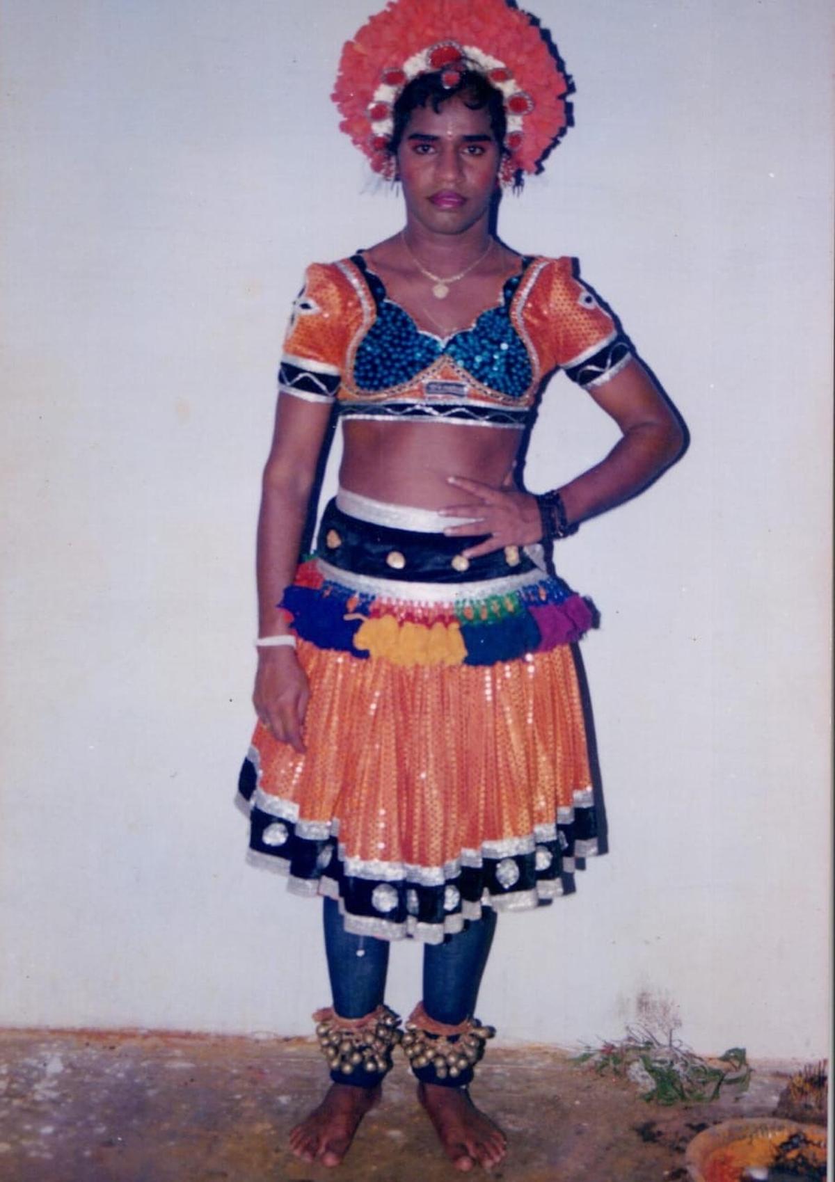 P. Senrayaperumal in costume for a Raja Rani Attam performance.