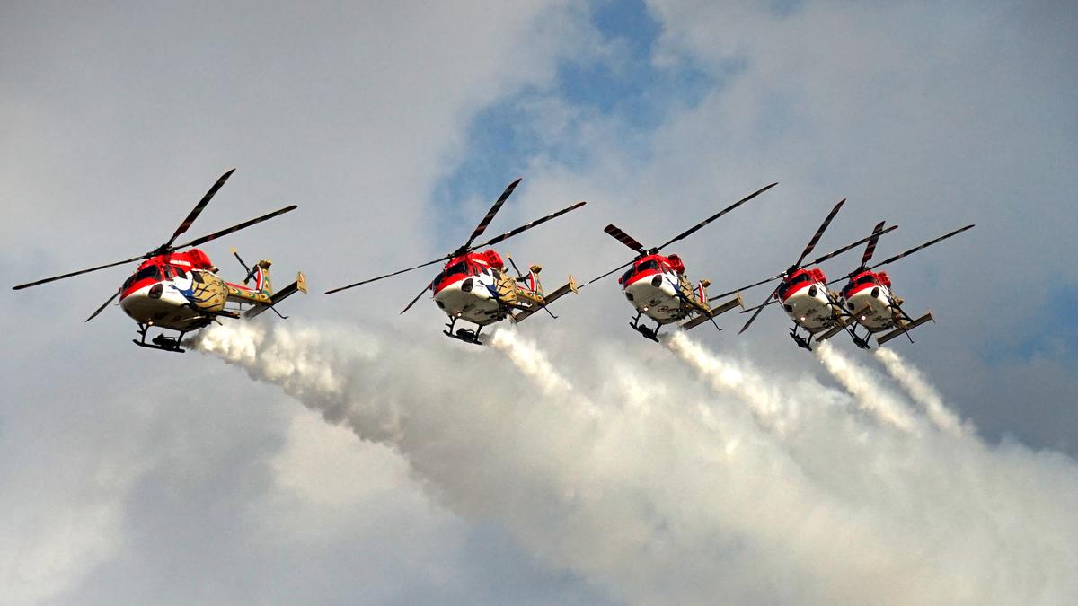 IAF’s Sarang helicopters conduct Dasara Air Show rehearsal