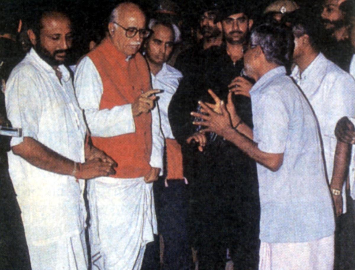 L.K. Advani consoles a bereaved family member after the Coimbatore serial blasts in February 1998 L.K. Advani consoles a bereaved family member after the Coimbatore serial blasts in February 1998