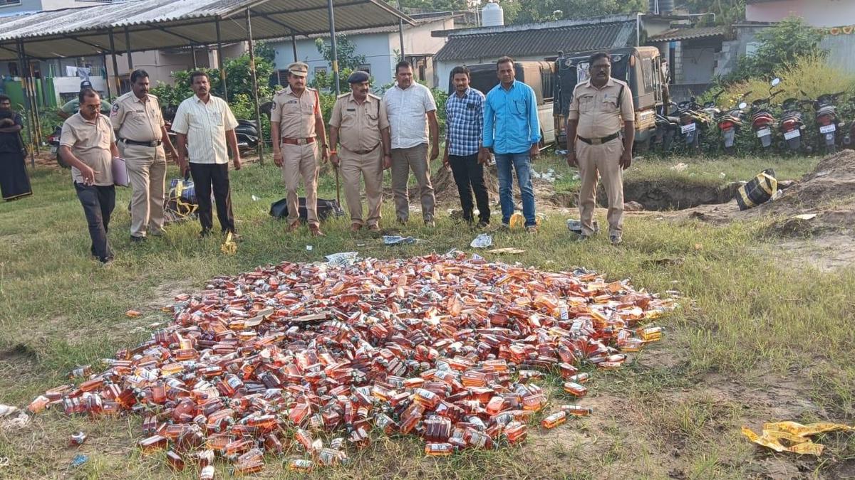 Police, Excise officials destroy 2,900 liquor bottles