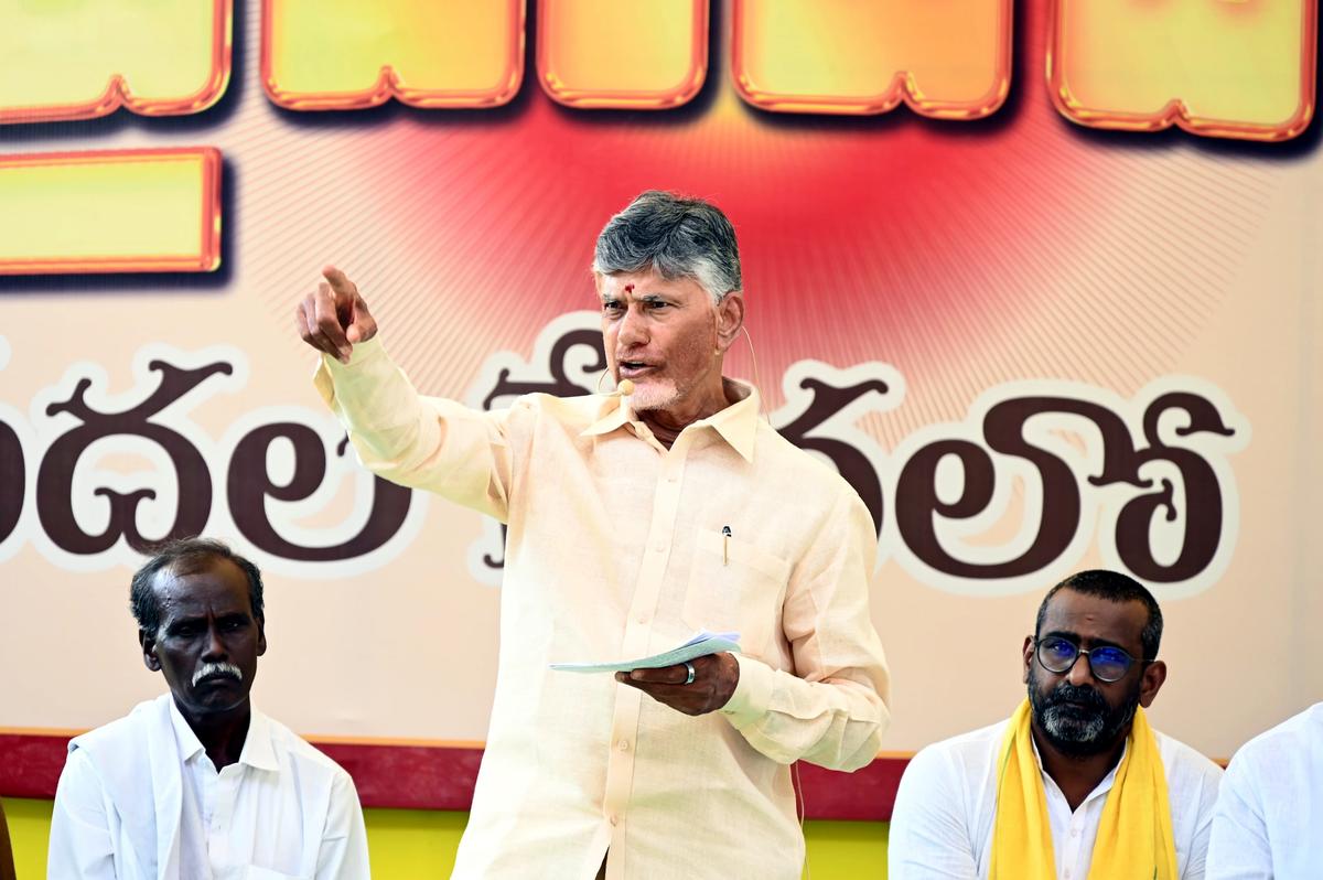 Chief Minister N. Chandrababu Naidu addressing a public meeting at Puchakayala Village in Kurnool district on Tuesday. 