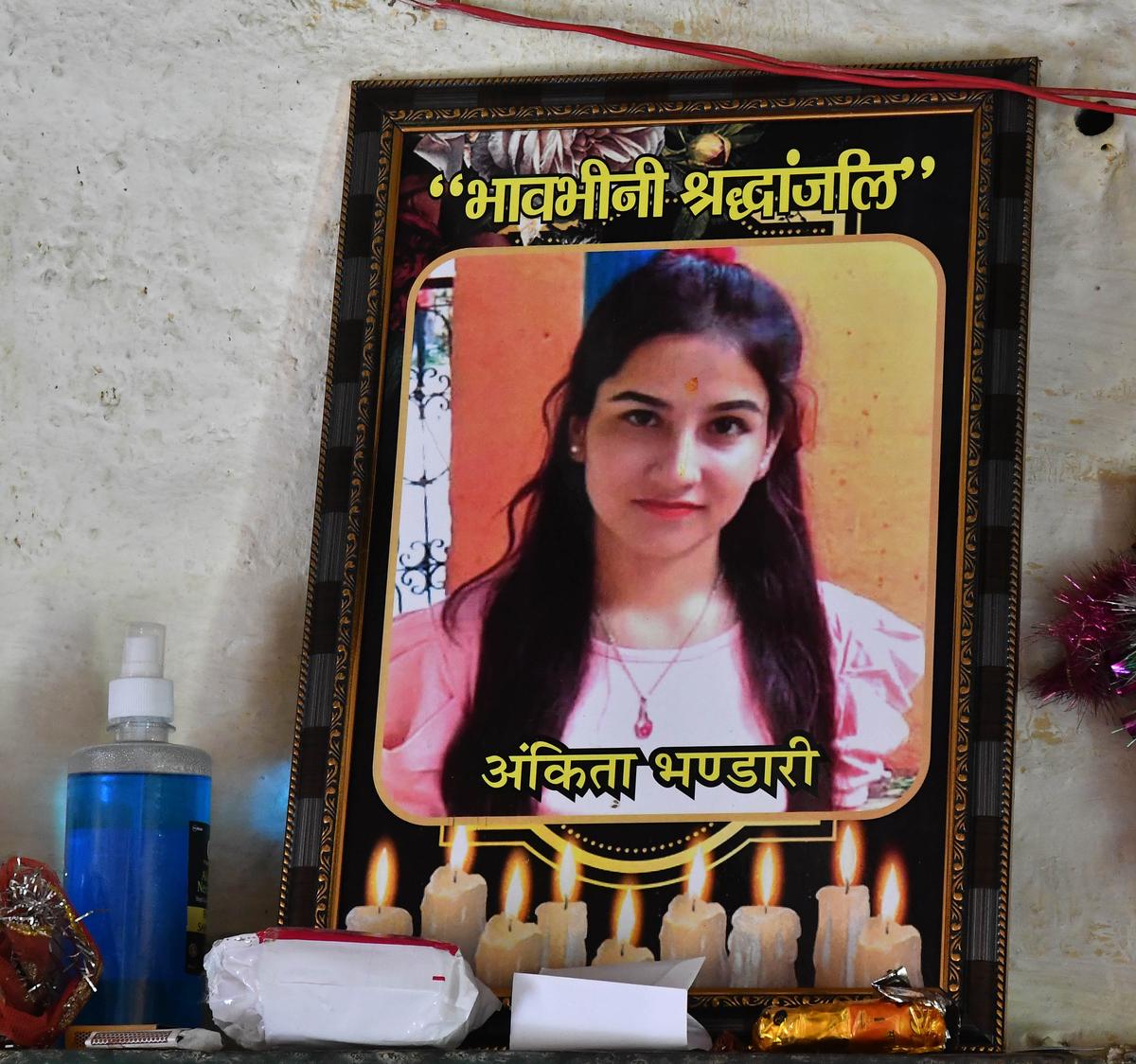 Ankita Bhandari’s picture on an altar at her home.