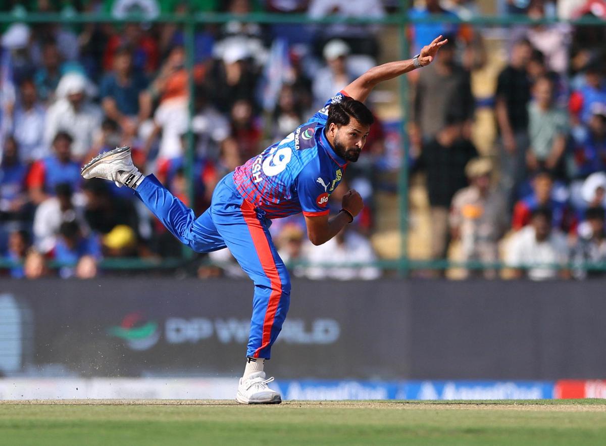 Delhi Capitals' Mukesh Kumar in action against Mumbai Indians during their IPL T20 match at the Arun Jaitley Cricket Stadium in New Delhi on April 04,  2026.