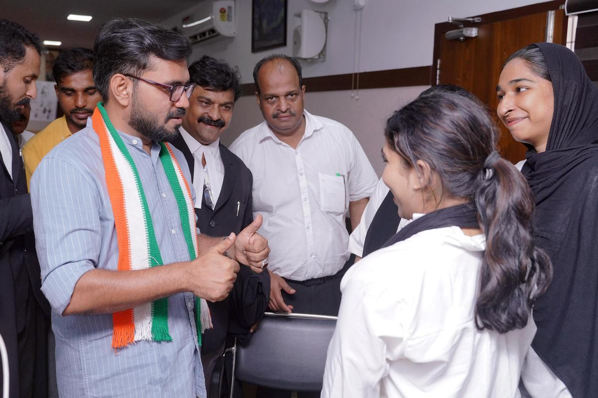 Kozhikode South constituency candidate V.K. Faisal Babu seeking votes.