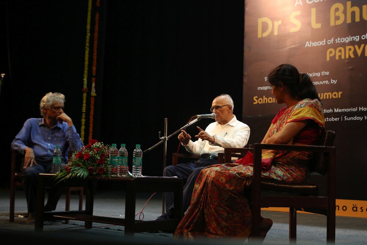 Director with Bhirappa in a discussion before staging Parva