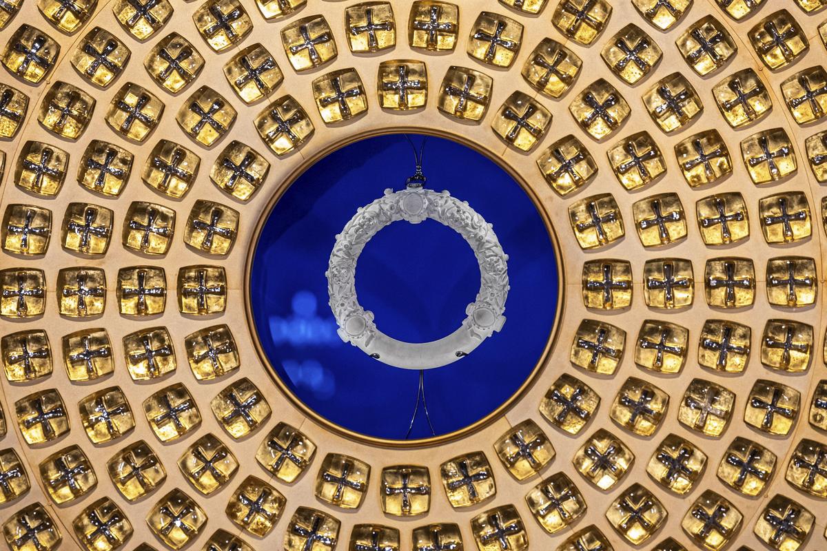 The reliquary of the Crown of Thorns, designed by French Artist Sylvain Dubuisson, is seen in the Notre-Dame de Paris cathedral