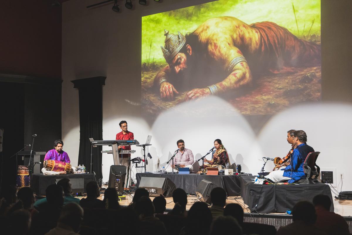 Raju Balan on the mridangam, Sai Shankar Ganesh on the piano, Skanda Narayanan on the kanjira, Priya Krish and Uma Mahesh on the violin. Raju Balan on the mridangam, Sai Shankar Ganesh on the piano, Skanda Narayanan on the kanjira, Priya Krish and Uma Mahesh on the violin.