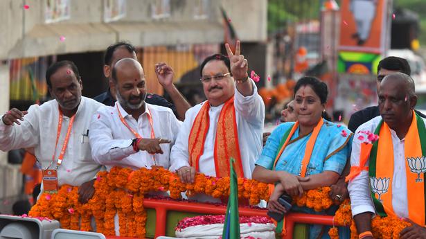 BJP president Nadda arrives, holds roadshow