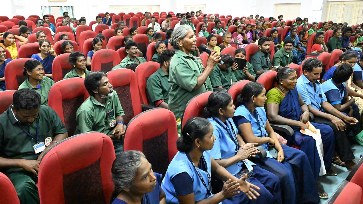 TN sanitation workers welfare board chairman chairs grievance meeting with workers