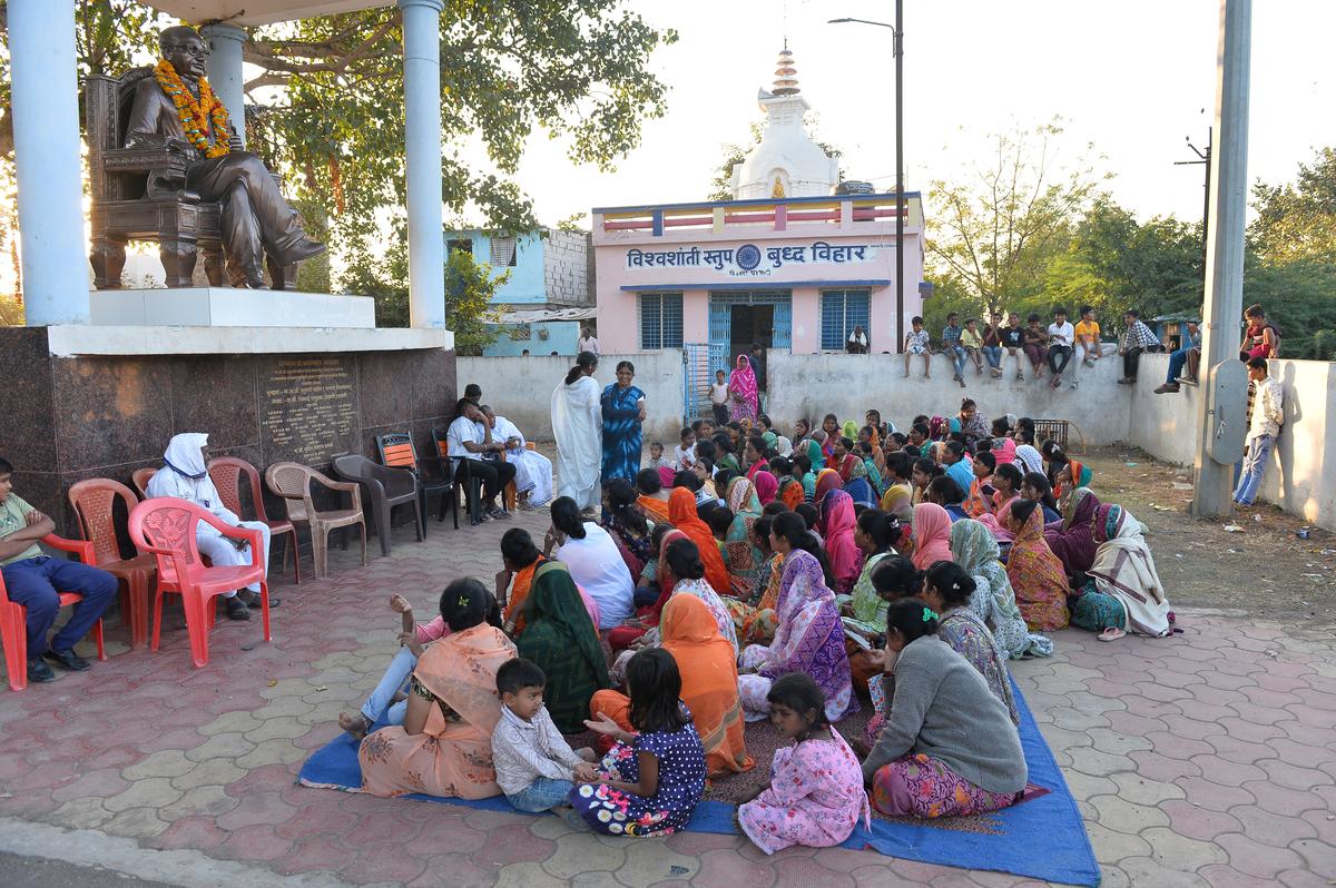 Women in Bhimnagar gather at community temple in Parbhani on December 14.