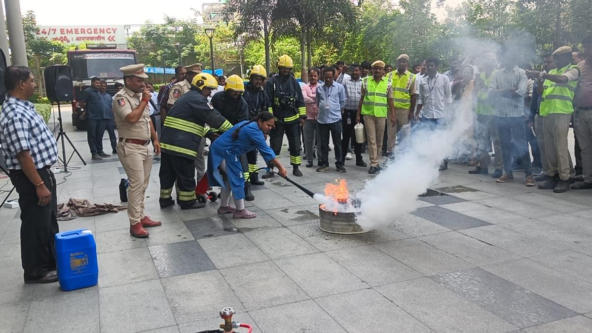 Fire safety drill at Madhapur hospital under Praja Palana initiative Fire safety drill at Madhapur hospital under Praja Palana initiative
