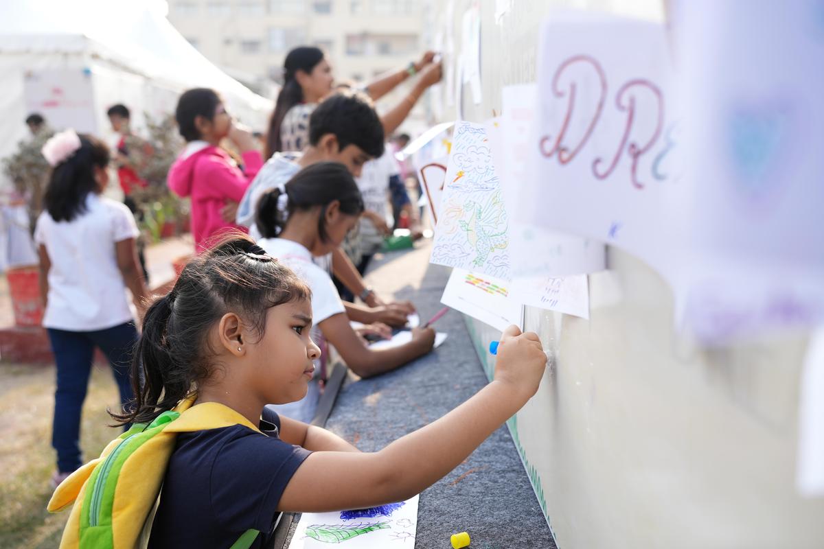Children at the Vizag Junior Lit Fest in Visakhapatnam on Thursday. 