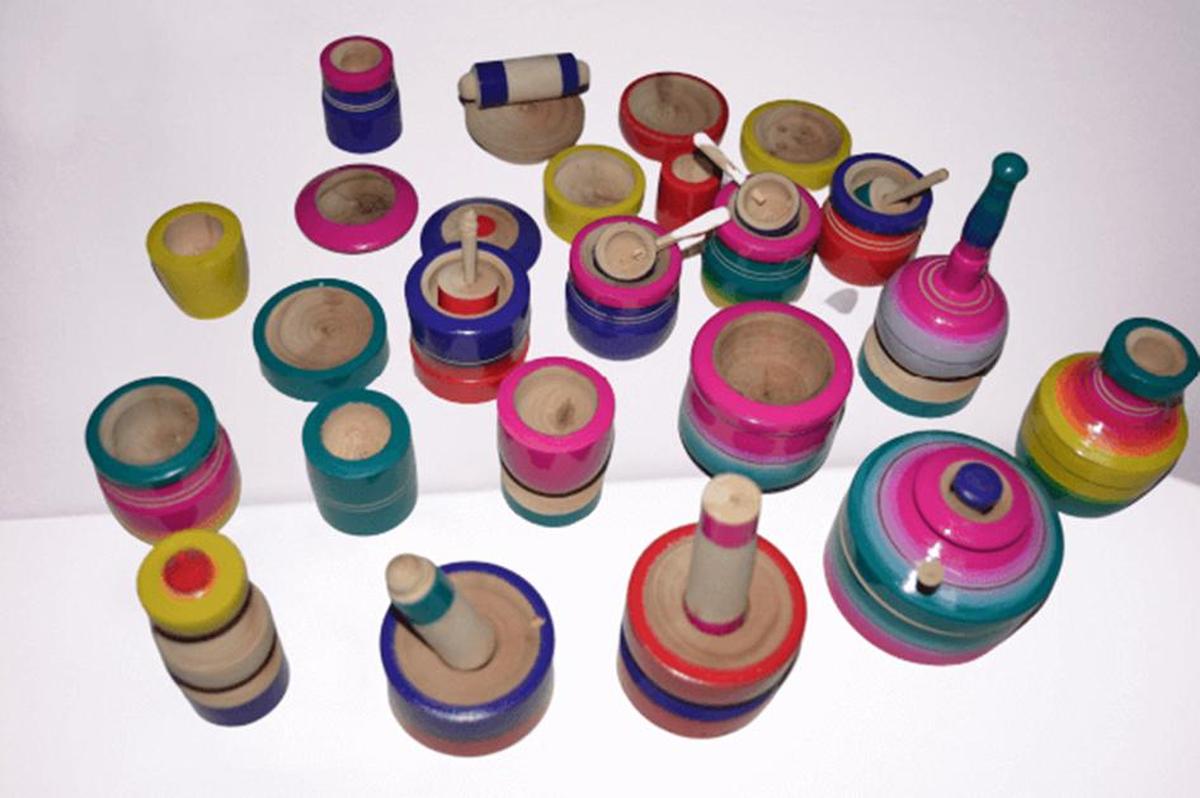 Ambasamudram ‘choppu ‘saman' (wooden toys) including miniature kitchen utensils, tables and chairs. Ambasamudram ‘choppu ‘saman' (wooden toys) including miniature kitchen utensils, tables and chairs.