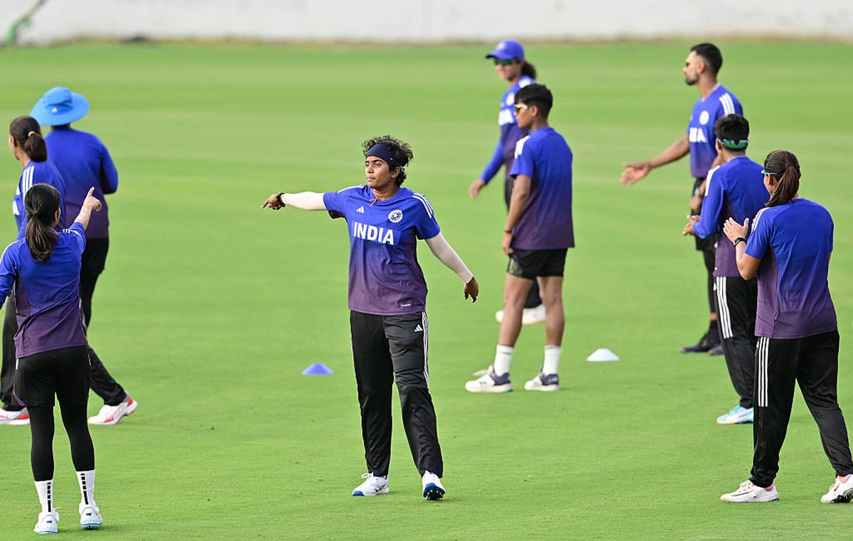 India’s N. Shree Charani at a practice session in Mohali, September 12, 2025. 
