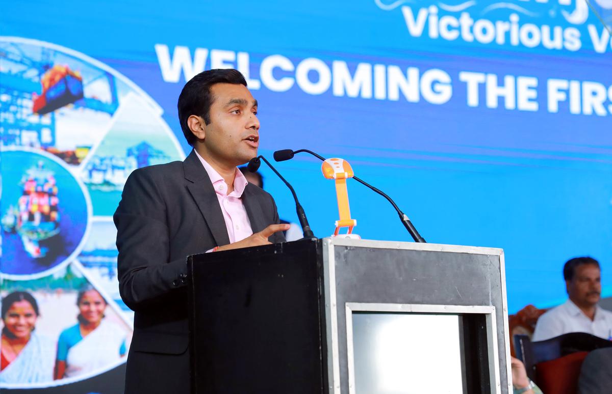 Managing director of Adani Ports and SEZ Limited (APSEZ) Karan Adani addressing the gathering at the Vizhinjam International Seaport  on Friday. 