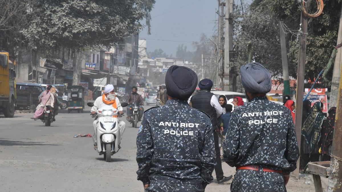 Police and anti-riots personnel deputed in Ajnala town days after a violent mob laid siege to a police station. 