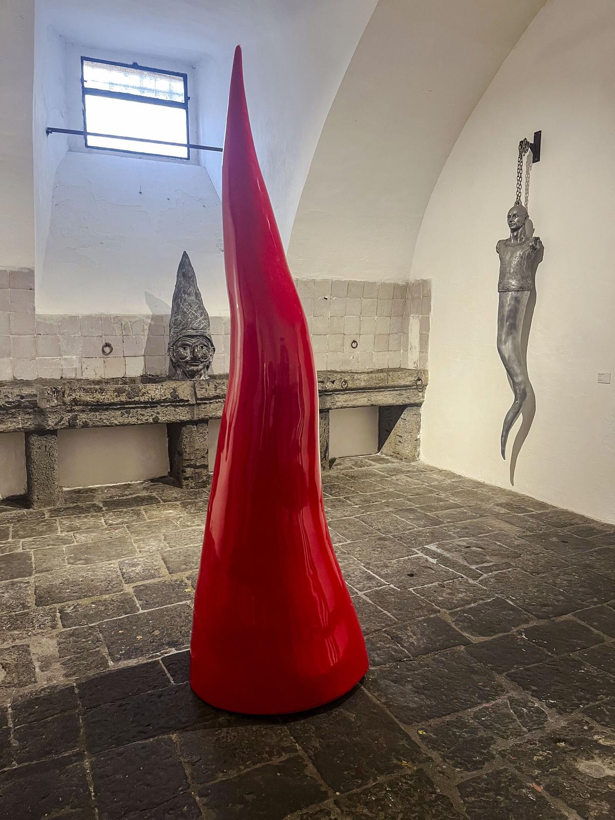 2024 Depolitan Horn, a giant made for Bangkok Bienle, is shown inside the art gallery of the Italian sculptor Leolo Esposito in Naples. 2024 Depolitan Horn, a giant made for Bangkok Bienle, is shown inside the art gallery of the Italian sculptor Leolo Esposito in Naples.