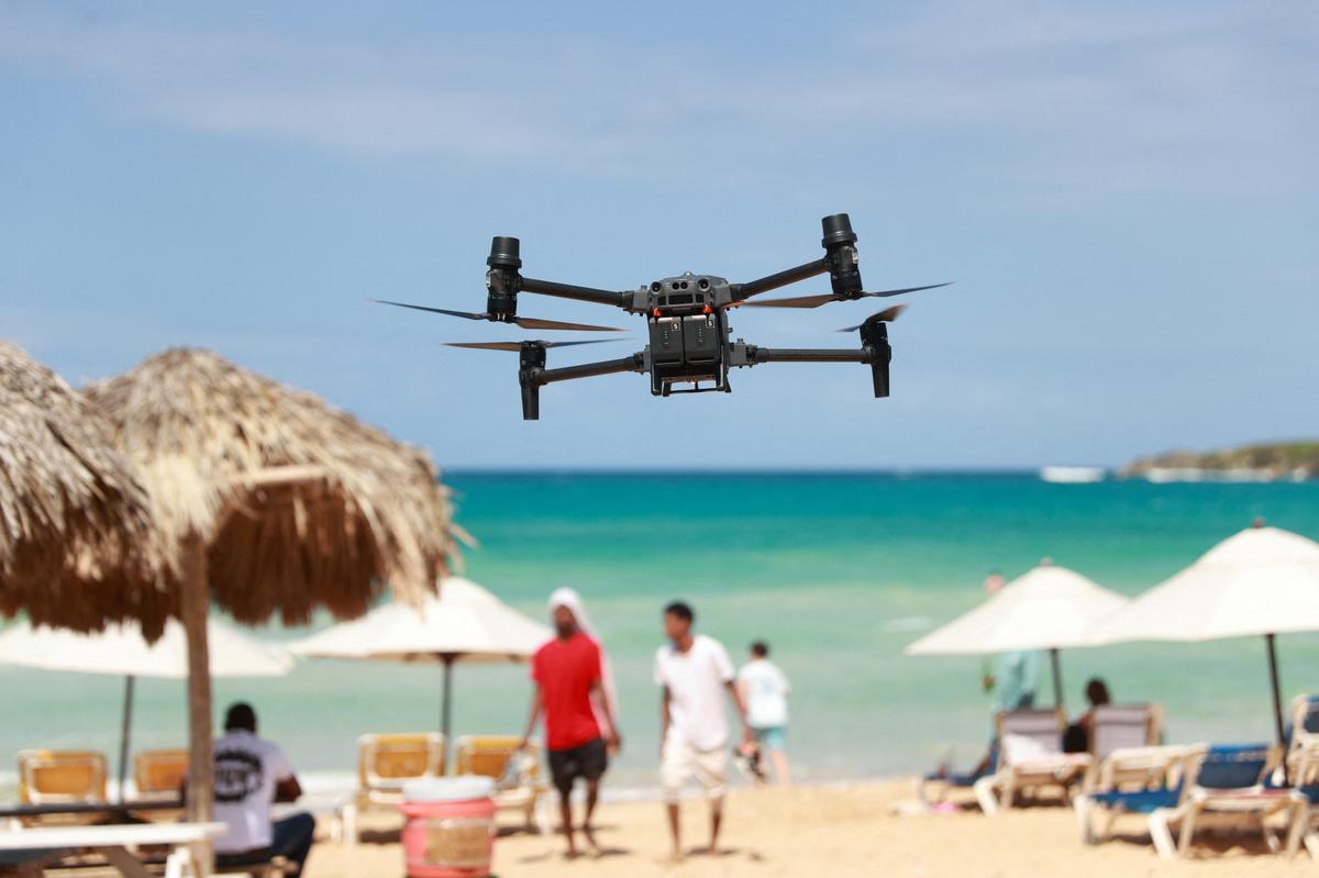 A drone piloted by members of the Armed Forces of the Dominican Republic takes off as part of the ongoing search operation of Sudiksha Chowdary Konanki, in Punta Cana, Dominican Republic on March 13, 2025.