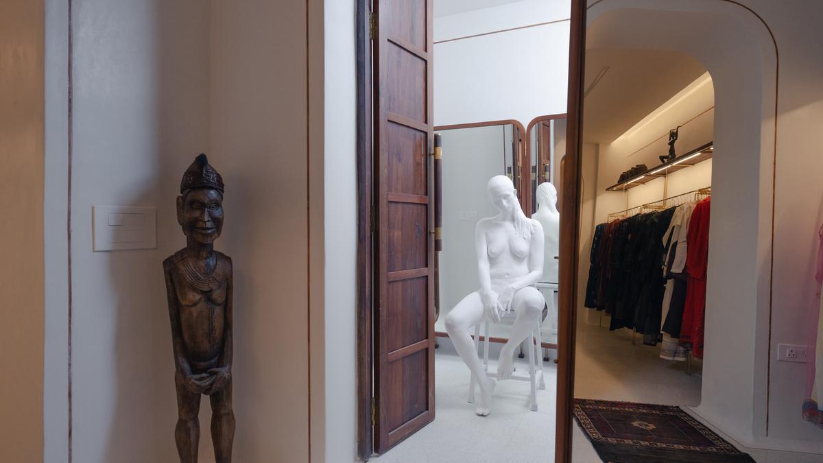 Eka’s simply launched flagship retailer in Delhi resembles an artwork gallery with sculptures, antiques and clothes in shades of the earth